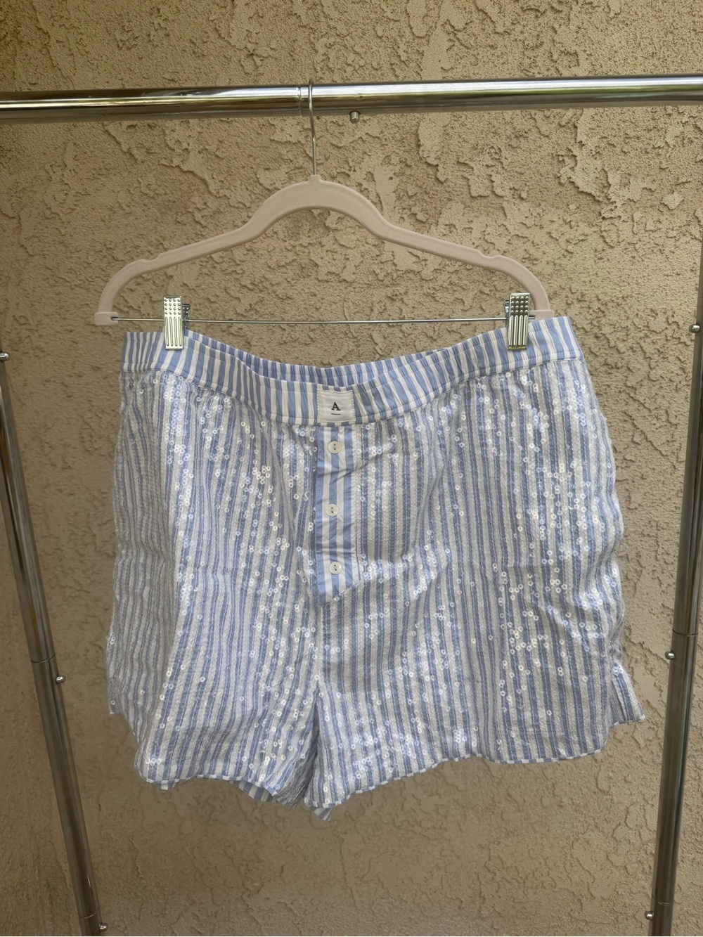 Anthropologie Blue & White Sequin Stripe Shorts
